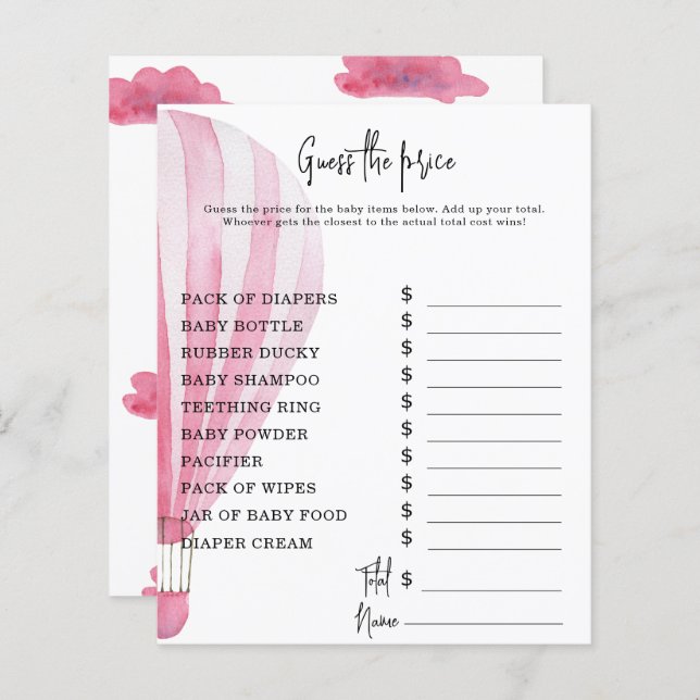 Hot air balloon Party games | Price Guess Game (Front/Back)