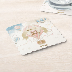 Hot Air Balloon Pastel Baby Shower Paper Coaster