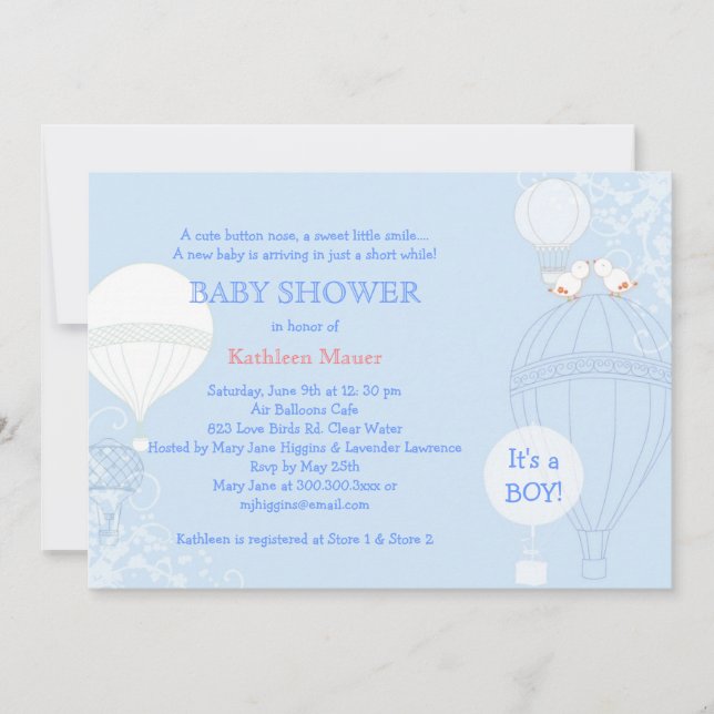 Hot Air Balloon Pastel Blue It's A Boy Baby Shower Invitation (Front)