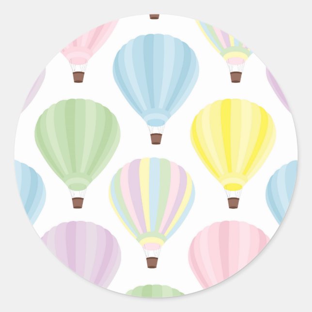 Hot Air Balloon Pastel Pattern Classic Round Sticker (Front)