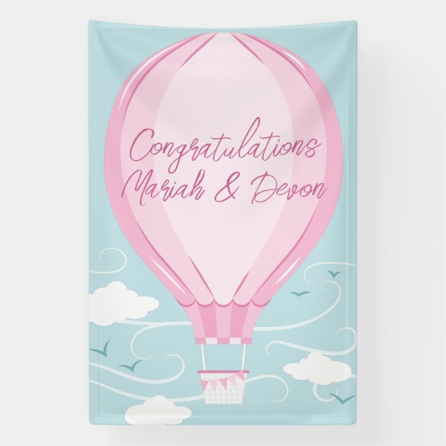 Hot Air Balloon Pink Girl Banner (Vertical)