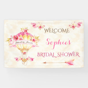 Hot Air Balloon Pink Gold Yellow Arrows Roses Banner