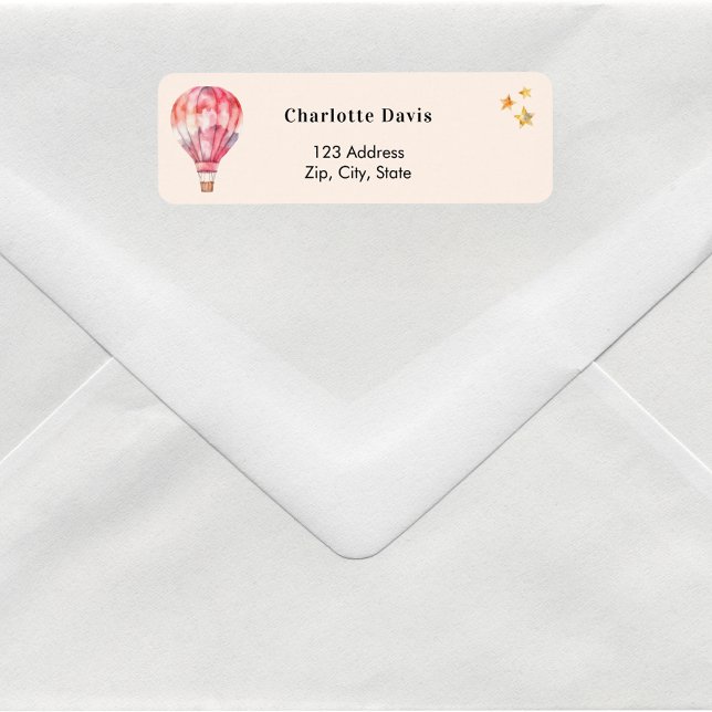 Hot air balloon pink return address  label (Creator Uploaded)