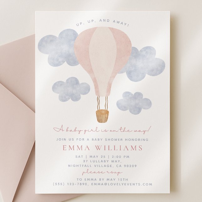 Hot Air Balloon Pink Watercolor Baby Shower  Invitation (Creator Uploaded)