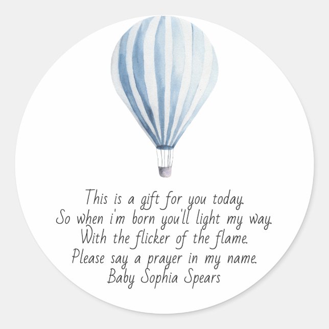 Hot air balloon. Prayer candle label (Front)