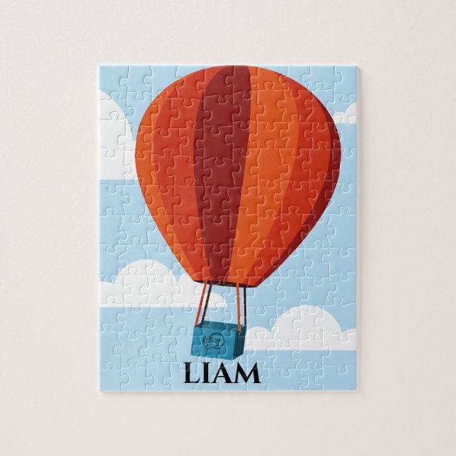 Hot air balloon puzzle with child's name. (Vertical)