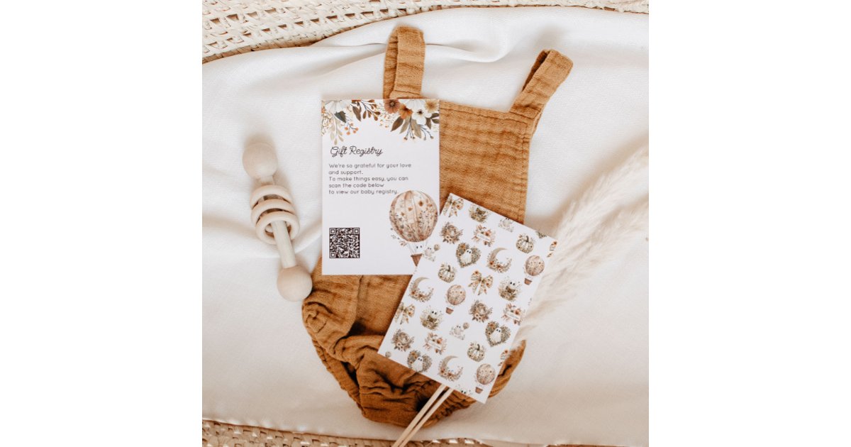 Hot Air Balloon QR Code Baby Shower Registry Card | Zazzle