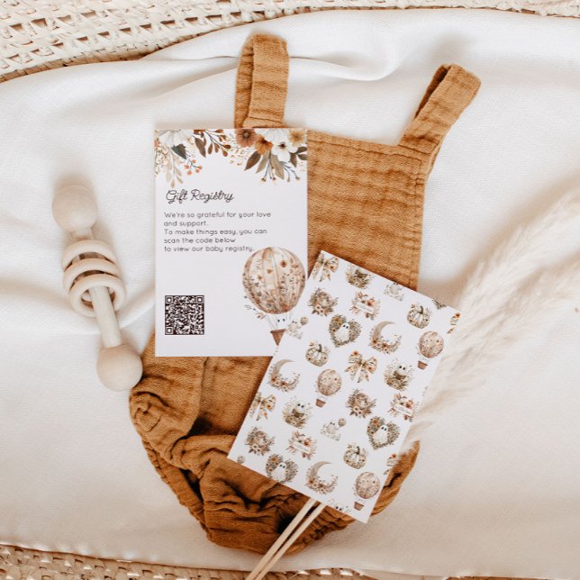 Hot Air Balloon QR Code Baby Shower Registry Card (Cozy in Bloom Gift Registry)