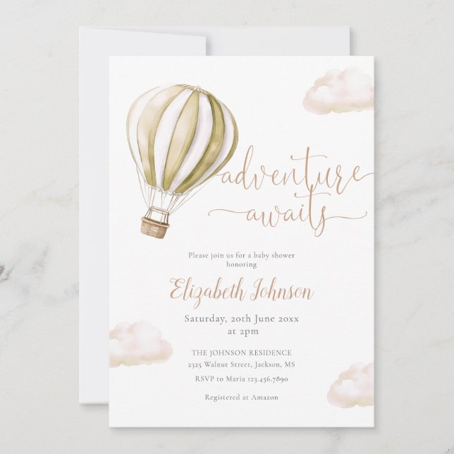 Hot Air Balloon QR Code Photo Baby Shower Invitation (Front)