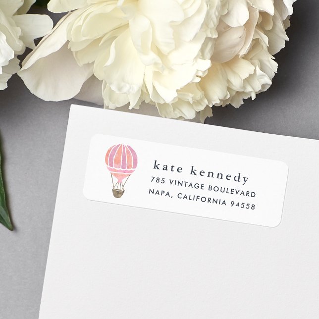 Hot Air Balloon Return Address Label | Pink (Creator Uploaded)