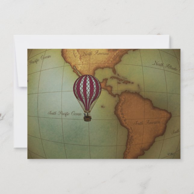Hot Air Balloon Ride Over Western Hemisphere Map Card (Front)