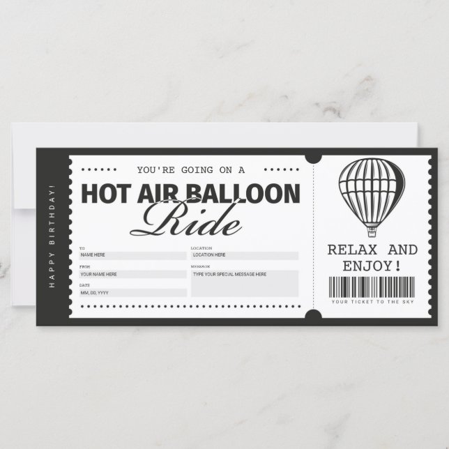 Hot Air Balloon Ride Ticket Gift Voucher (Front)