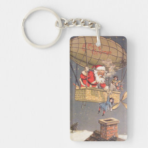 Hot Air Balloon Santa Claus Vintage Keychain
