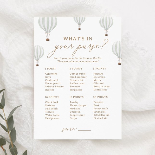 Hot Air Balloon Shower What's In Your Purse Game Invitation (Creator Uploaded)