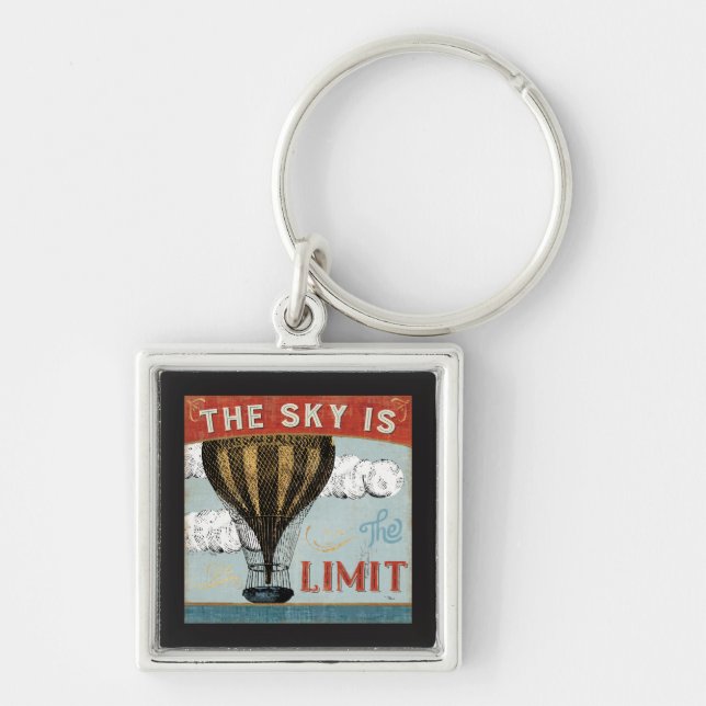 Hot Air Balloon Sky Is The Limit Quote Key Ring (Front)
