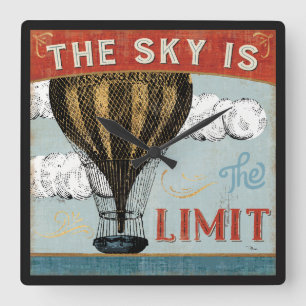 Hot Air Balloon Sky Is The Limit Quote Square Wall Clock