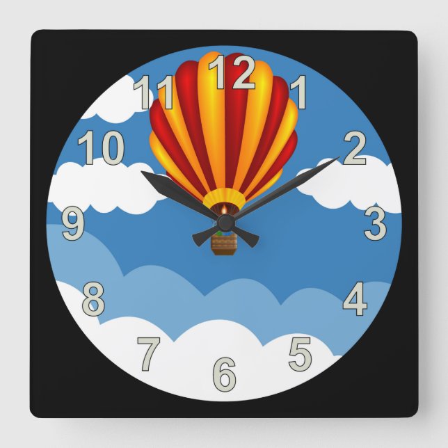Hot Air Balloon Square Wall Clock (Front)