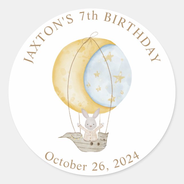 Hot Air Balloon Stars Birthday Classic Round Sticker (Front)