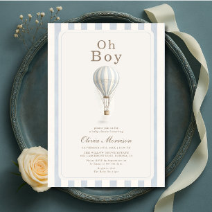 Hot Air Balloon Stripes Blue Baby Shower Invitation