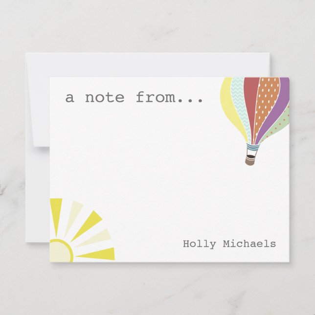 Hot Air Balloon & Sun Personalised Flat Notecard (Front)