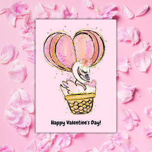 Hot Air Balloon Swan Happy Valentine's Day Card