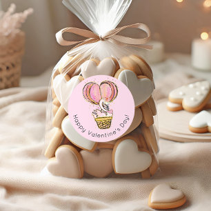 Hot Air Balloon Swan Happy Valentine's Day Classic Round Sticker