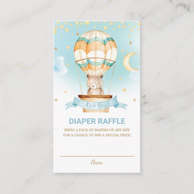 Hot Air Balloon Teddy Bear Boy Diaper Raffle Enclosure Card (Front)