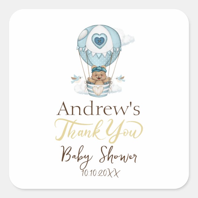 Hot Air Balloon Teddy Bear Cloud Bird Square Sticker (Front)