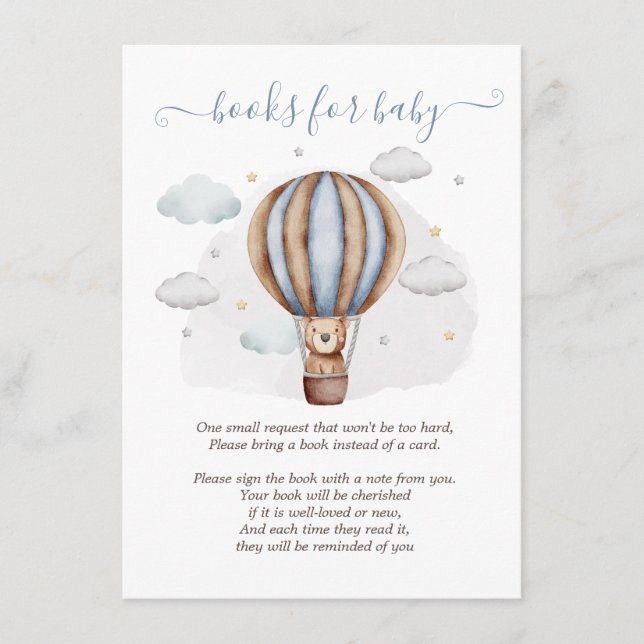 Hot Air Balloon Teddy Bear Clouds Baby Shower Enclosure Card (Front)