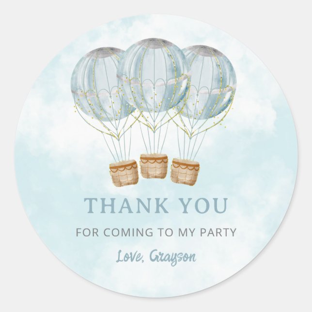 Hot Air Balloon Thank You Classic Round Sticker (Front)