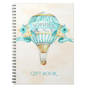Hot Air Balloon Turquoise Gold Yellow Roses Gift Notebook