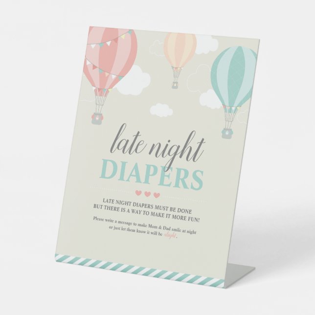Hot Air Balloon Up & Away Late Night Diaper Game Pedestal Sign (Front)