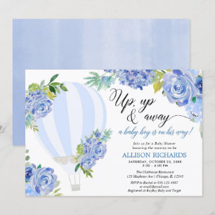 Hot air balloon up up and away boy baby shower invitation