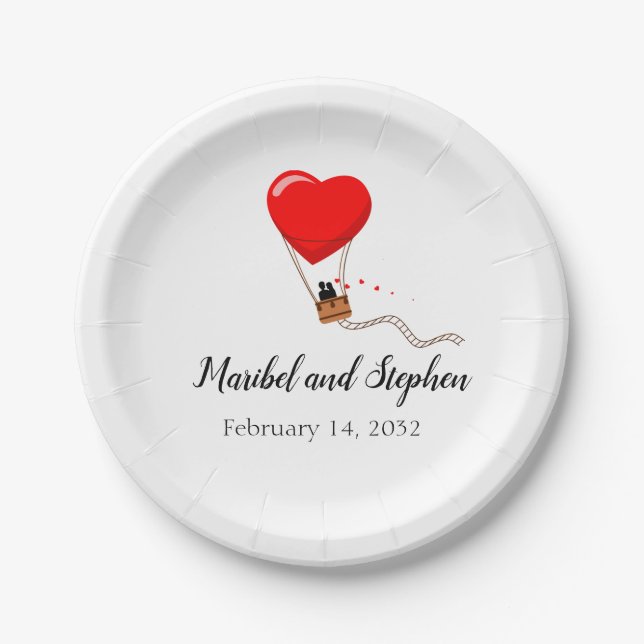Hot Air Balloon Valentine's Day Wedding Plates (Front)