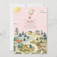 Hot Air Balloon Village Pink Girl Baby Shower