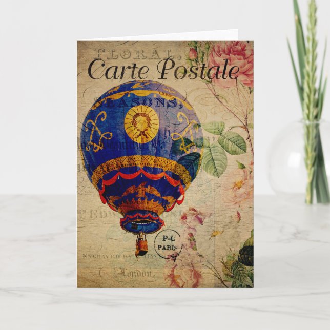 Hot Air Balloon Vintage French Postcard Card (Front)