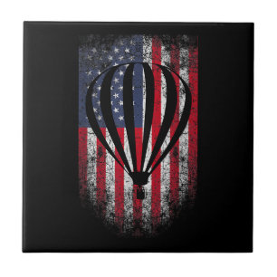 Hot Air Balloon Vintage USA Flag  Ceramic Tile