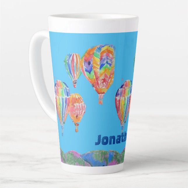 Hot Air Balloon Watercolor Boys Latte Mug (Left Angle)