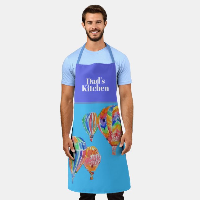 Hot Air Balloon Watercolor Dads Kitchen Apron (Worn)