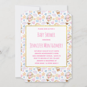 Hot Air Balloon Watercolor Pattern Baby Shower Invitation