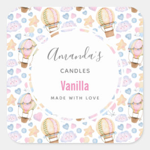 Hot Air Balloon Watercolor Pattern Candle Scent Square Sticker