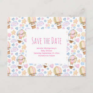 Hot Air Balloon Watercolor Pattern Save the Date Invitation Postcard