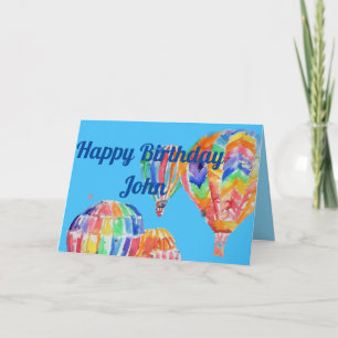 Hot Air Balloon Watercolour boys art Birthday Card