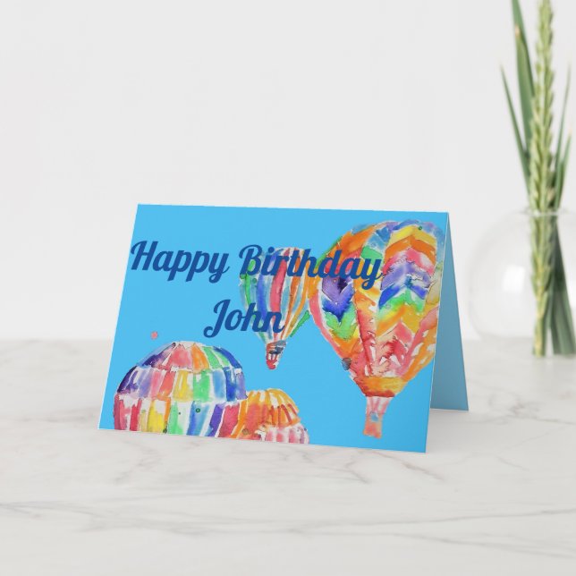 Hot Air Balloon Watercolour boys art Birthday Card (Front)