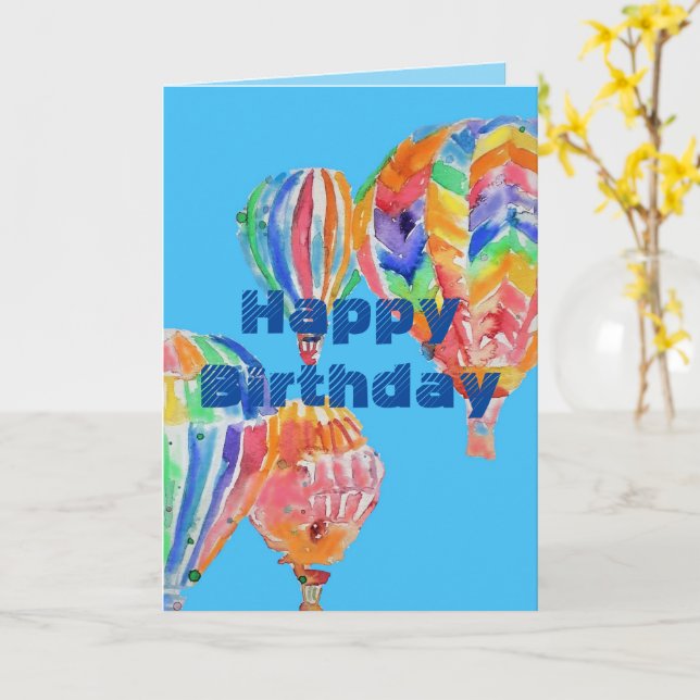 Hot Air Balloon Watercolour boys men Birthday Card (Yellow Flower)