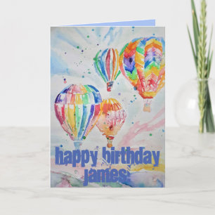 Hot Air Balloon Watercolour Painting Birthday Card