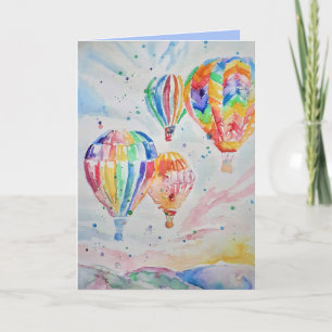 Hot Air Balloon Watercolour Painting Birthday Card
