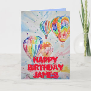 Hot Air Balloon Watercolour Painting Birthday Card
