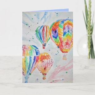 Hot Air Balloon Watercolour Painting Birthday Card