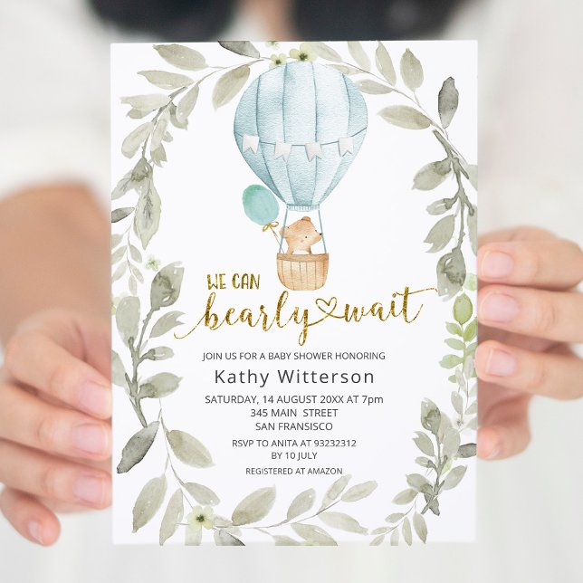 Hot Air Balloon We Can Bearly Wait Baby Shower  Invitation (Creator Uploaded)